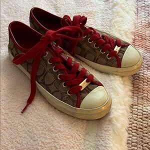 Coach Red and Brown Patterned Sneakers